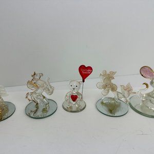 GLASS ART Mini Blown Angle Horse Bear Mouse Flower with Mirror & Mini figurines
